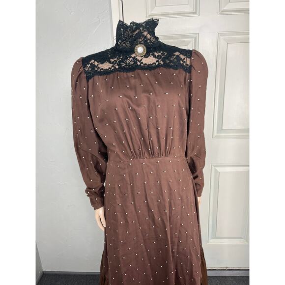 Vintage 60's Formal Women's Dress Embroidered Victorian Floral Maxi H18 - Picture 2 of 7